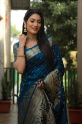 Attractive Bandhej Kanjivaram Navy Blue Color Silk Saree